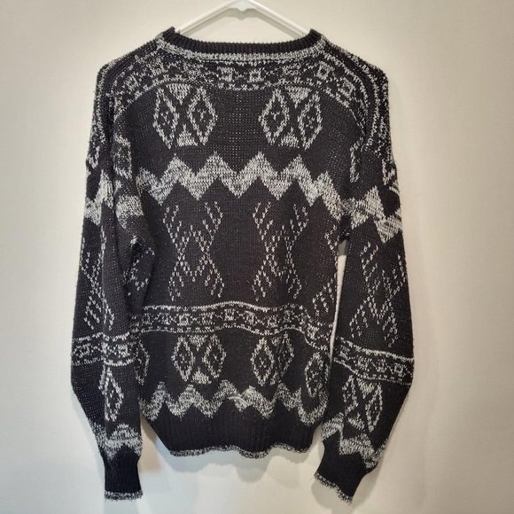 1980s Vintage Nordic Pattern Sweater with Leather Patches • Chartwell Sz Men's S - Picture 5 of 5